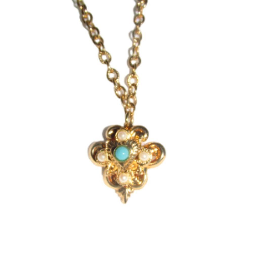 Vintage Kirks Folly Gold Medallion Necklace Pearl Turquoise Necklace Signed NWT